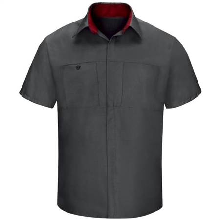WORKWEAR OUTFITTERS Men's Long Sleeve Perform Plus Shop Shirt w/ Oilblok Tech Charcoal/Red, 5XL SY32CF-RG-5XL